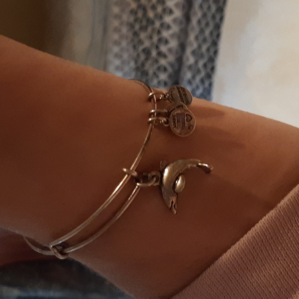 Alex & Ani Dolphin Silver Tone Bangle Charm Bracelet
